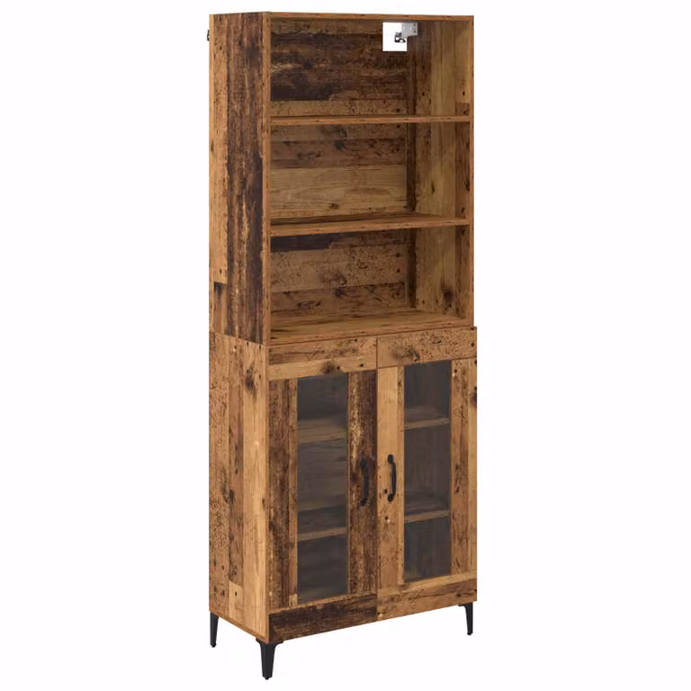 Aparador alto vidaXL de madera envejecida en color marrón con puertas batientes y estantes internos, An/P/Al: 69,5 x 34 x 180 cm