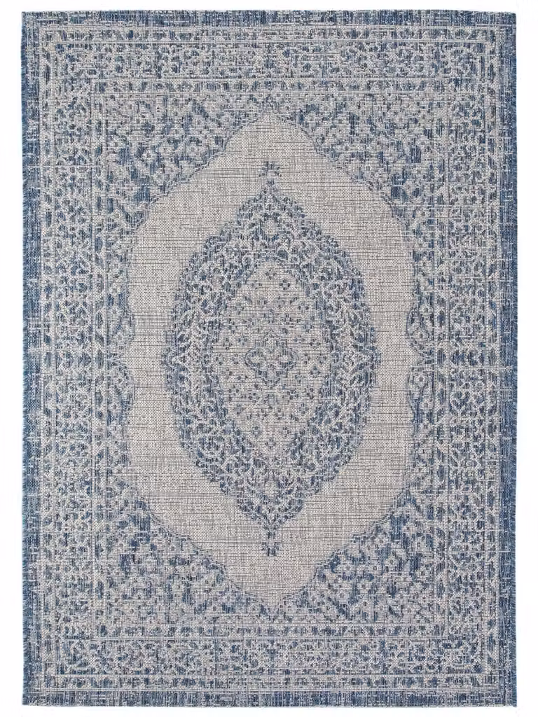 Alfombra Benuta de diseño patchwork oriental en azul para interior y exterior, An x Al: 240 x 340 cm
