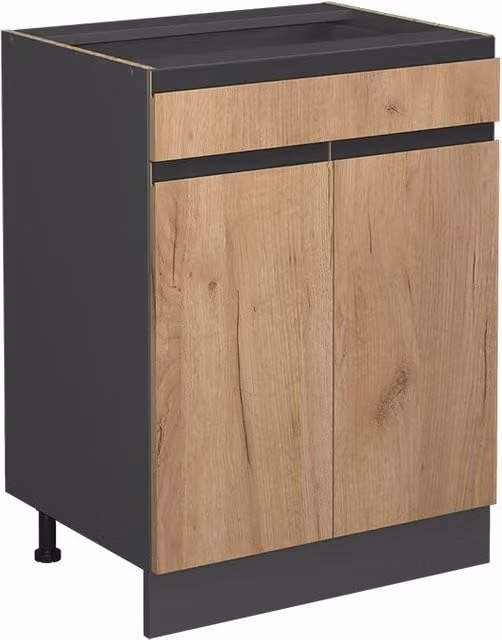 Mueble bajo de cocina Vicco con puertas batientes y cajones internos en color antracita o marrón con acabado mate de roble