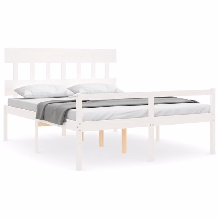 Cama para personas mayores vidaXL de madera maciza de pino con cabecero en color blanco An/P/Al: 160 x 200 cm