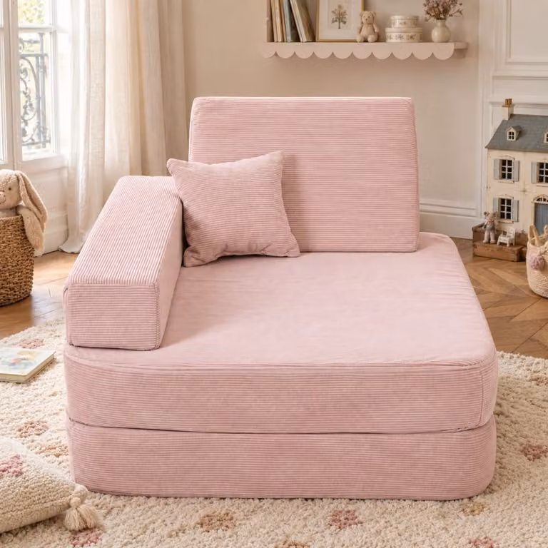 Sillón infantil convertible 5 en 1 Angelove de pana fina en color rosa con reposabrazos