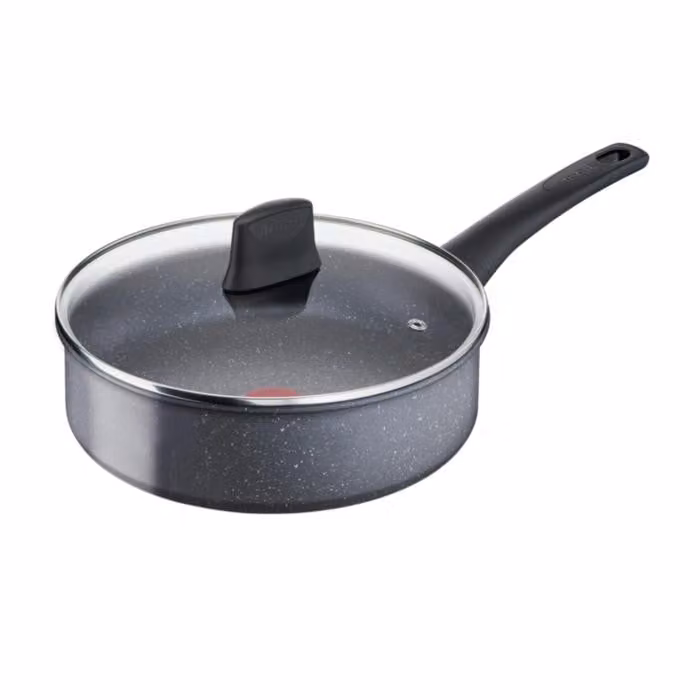 Sartén guisera Tefal Healthy Chef de 24 cm con tapa de cristal, revestimiento antiadherente cerámico y compatible con inducción, color gris