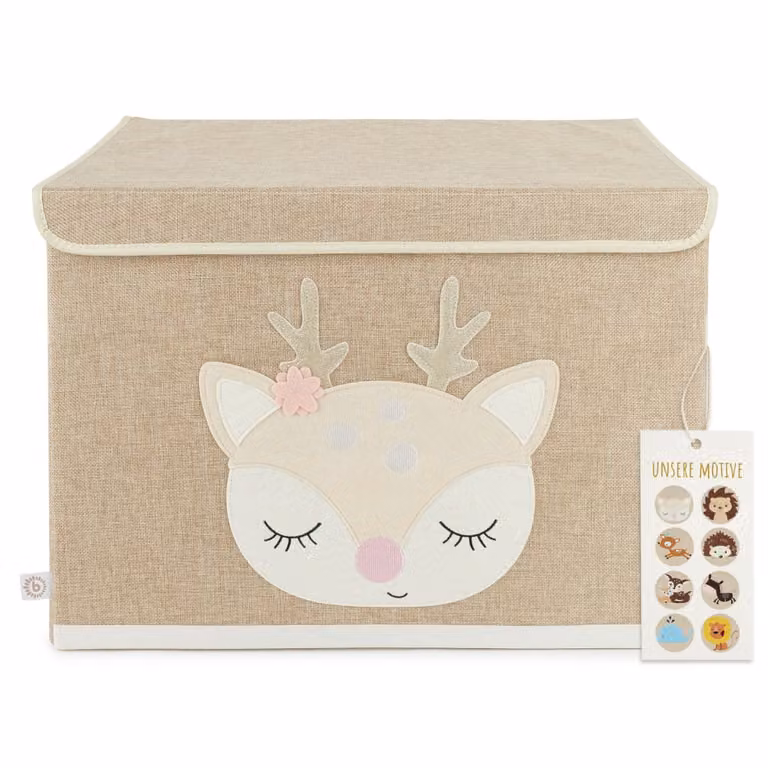 Caja de juguetes plegable con tapa y asas Bieco para niños, color beige