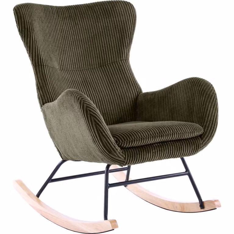 Mecedora de terciopelo de canalé Homifab en color verde para salón o dormitorio con reposabrazos y diseño moderno de estilo tub
