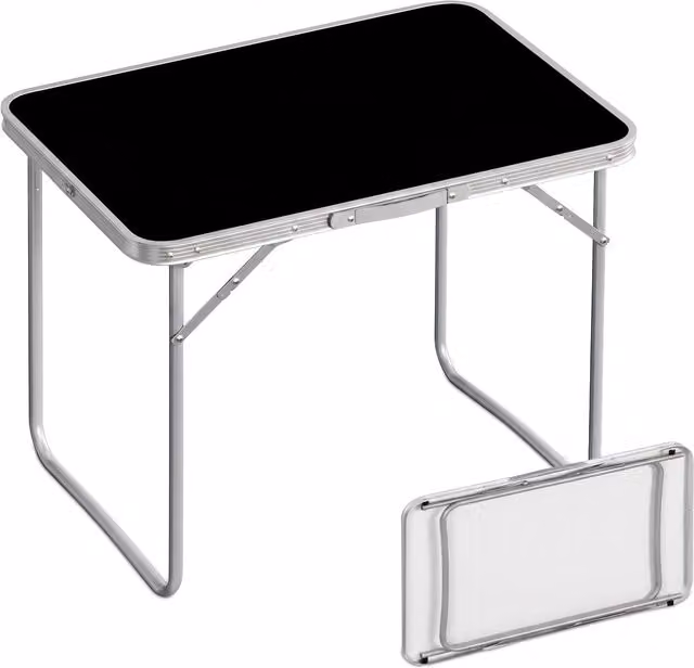 Mesa de camping plegable Relaxdays de metal con superficie rectangular y acabado mate en color negro y plata, An/P/Al: 68,5 x 70 x 50 cm