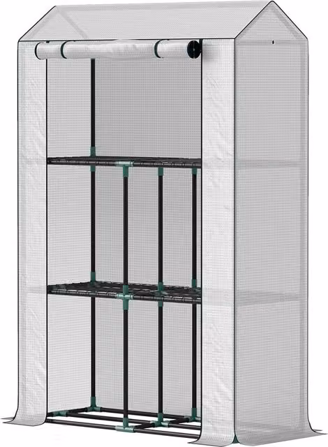 Invernadero NORTHIX con estantes y protección UV en color blanco y transparente para cultivo en suelo