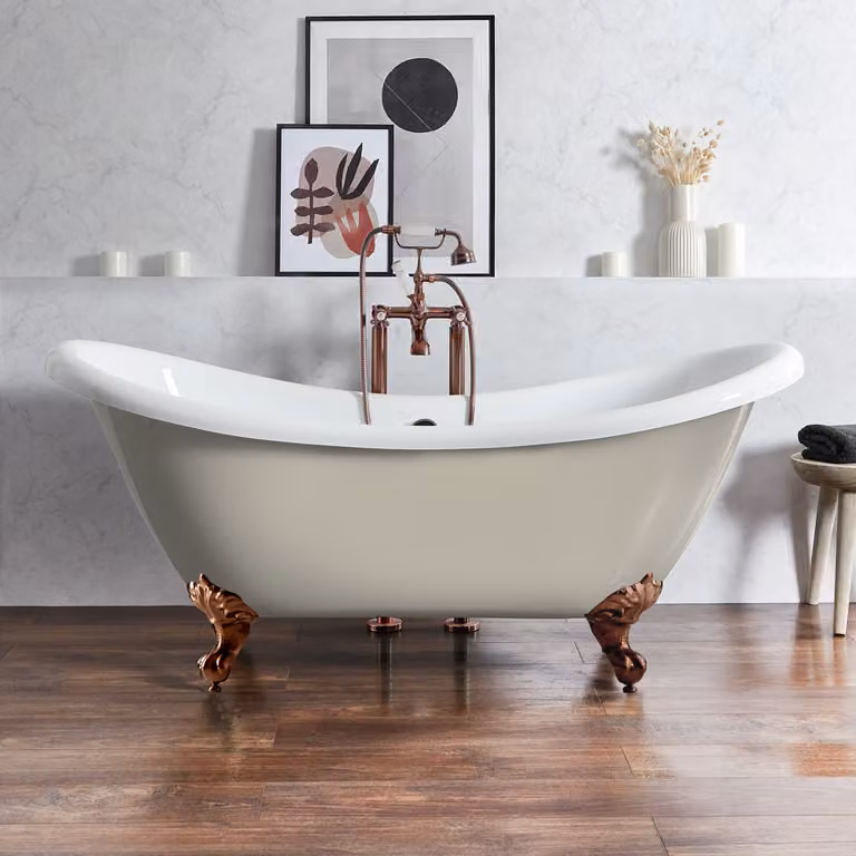 Bañera exenta ovalada Hudson Reed en color beige y marrón de acrílico con diseño reversible, An/P/Al: 195 x 73 x 77 cm