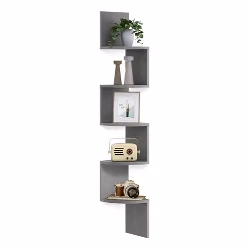 Estantería de esquina de pared VASAGLE de 5 niveles en color gris, An/P/Al: 20 x 20 x 126 cm