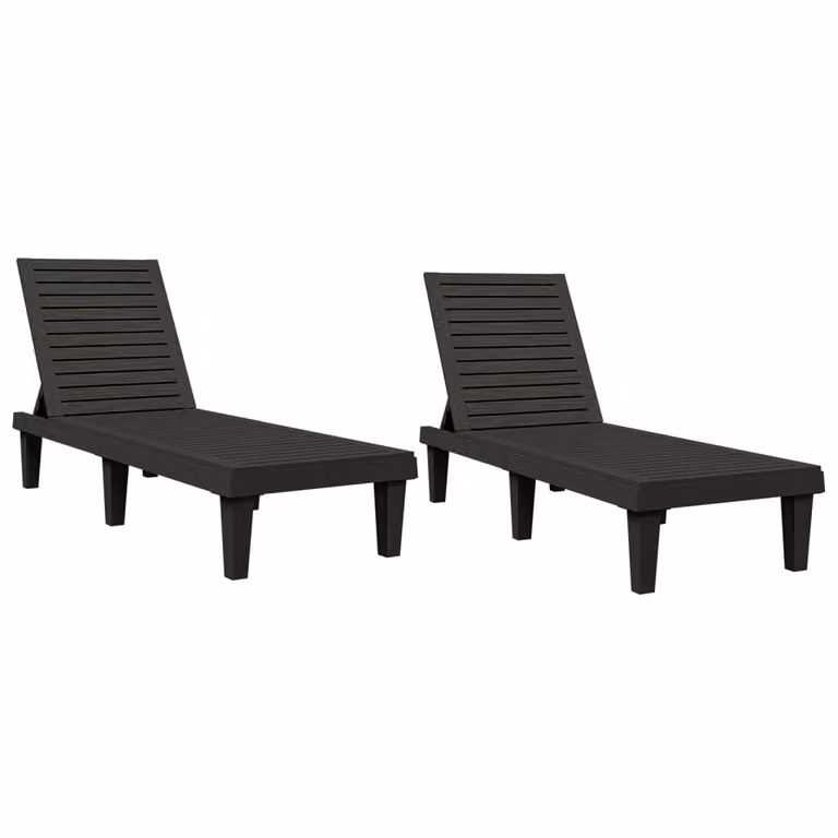 Set de 2 tumbonas Syfax de polipropileno color negro con reposacabezas ajustable para jardín o terraza, An/P/Al: 155 x 58 x 83 cm