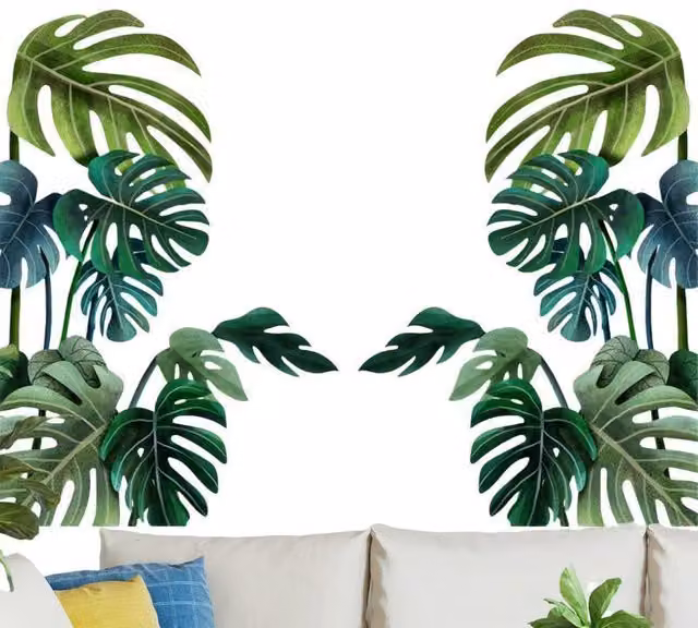Decoración de pared adhesiva NEBELMEER con diseño botánico de hojas verdes, An/Al: 30 x 90 cm