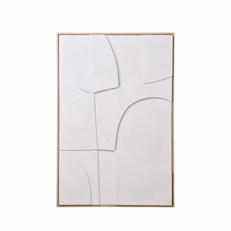 Cuadro abstracto moderno House Nordic en blanco de lienzo y madera, An: 90 cm, Al: 60 cm