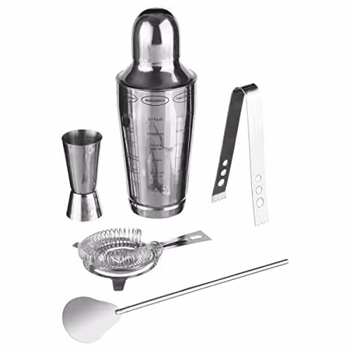 Set de coctelera de 5 piezas Secret de Gourmet en acero inoxidable color plata y gris