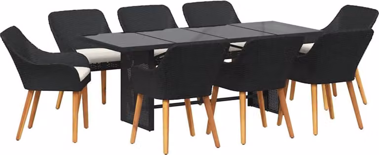 Conjunto de comedor de jardín Syfax de 9 piezas en ratán sintético negro mate con mesa rectangular