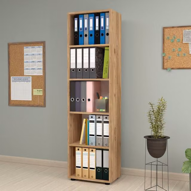 Librería de 5 niveles en MDF de en.casa, color roble, An/P/Al: 49 x 30 x 178 cm