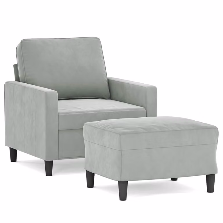 Sillón con taburete de terciopelo gris claro vidaXL para salón