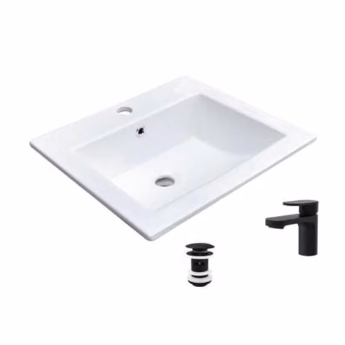Lavabo empotrado rectangular Lina Mob-In blanco con grifo y desagüe An/P/Al: 50 x 43 x 10 cm