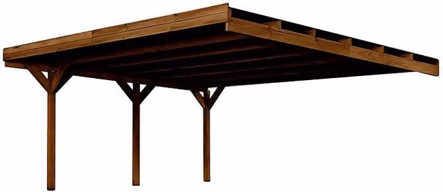 Cochera de madera Cerland Victor adosable para 2 coches, color marrón, An/P/Al: 586 x 511 x 252 cm