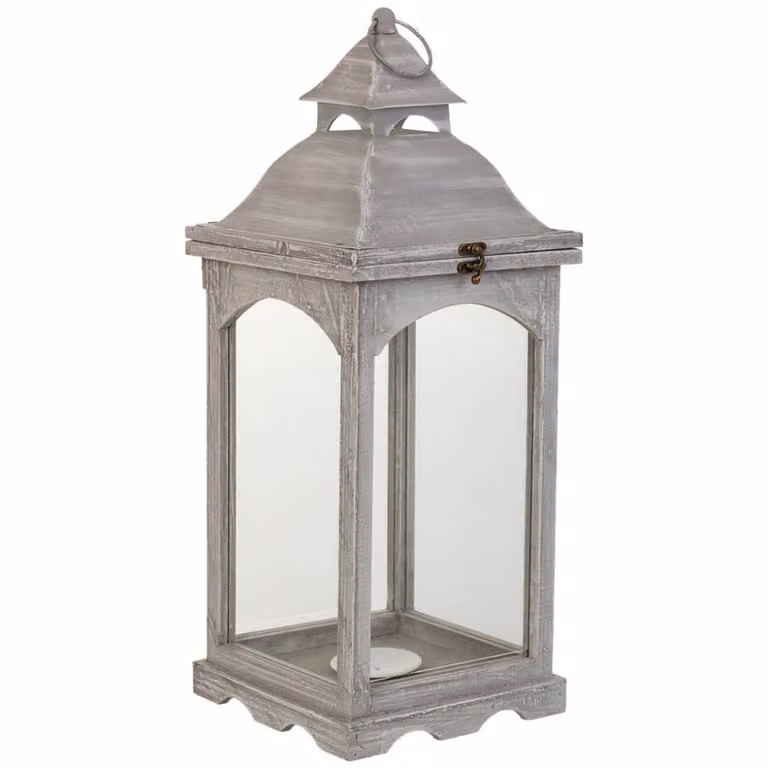 Farol de madera estilo shabby chic Wanderlust deco color gris An/P/Al: 23 x 23 x 58,5 cm