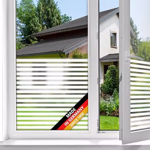 Vinilo de privacidad d-c-fix Linia para cristales y ventanas, diseño de rayas azul, sin adhesivo y reutilizable