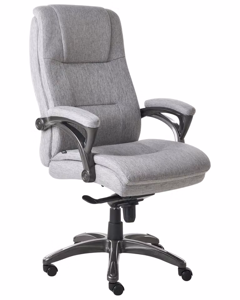 Silla ejecutiva moderna Beliani en tejido de lino gris con reposabrazos y ruedas para oficina en casa