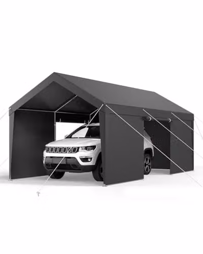 Cochera VEVOR para coches y embarcaciones con paredes laterales y puertas desmontables, resistente al agua y rayos UV, acero galvanizado, Gris, An/P/Al: 305 x 609 x 287 cm