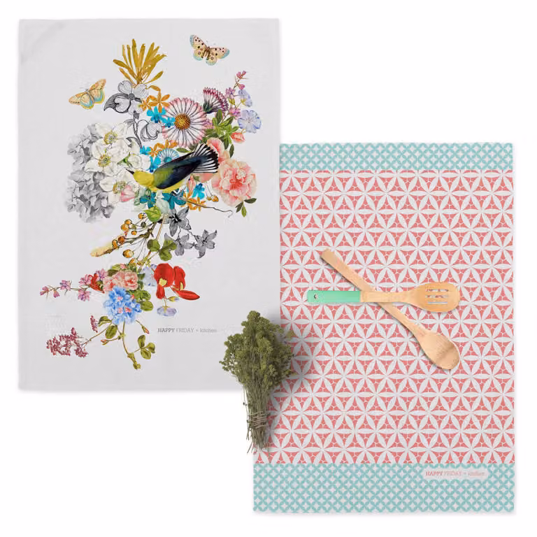 Set de 2 paños de cocina Happyfriday con diseño floral boho en multicolor, 100% algodón, 70 x 50 cm