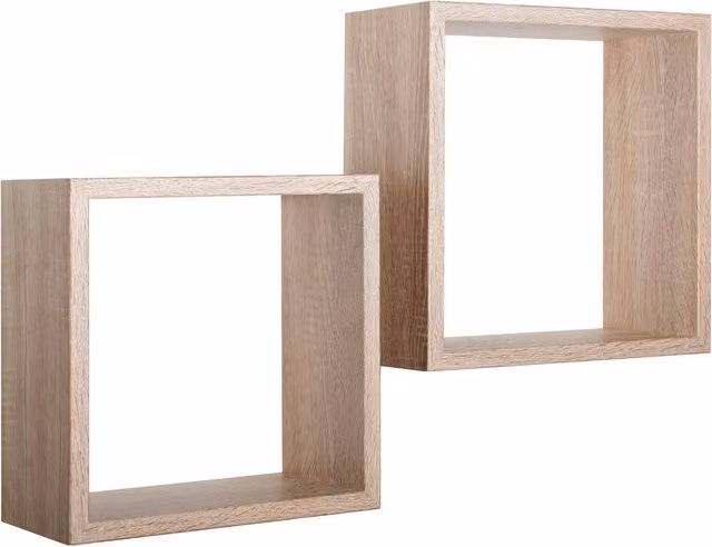 Conjunto de 2 estantes cúbicos de pared Sanitec modelo Q-bis en acabado roble de diseño moderno para salón, dormitorio o baño