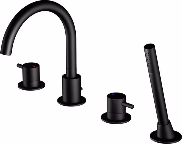 Mezclador de bañera Steinberg Serie 100 con monomando, caño extraíble y función de pulverización, montaje en encimera, negro mate
