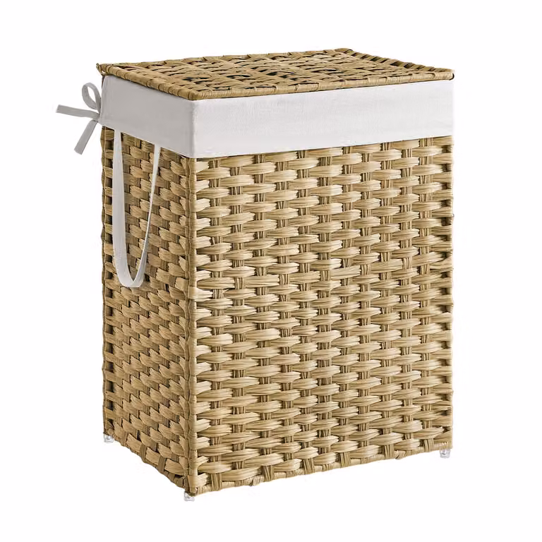 Cesto de ropa tejido a mano Songmics de mimbre con tapa y asas en color beige