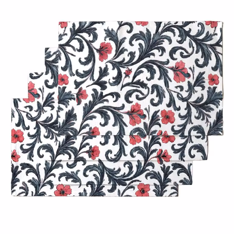 Set de 4 manteles individuales Muare Home con diseño floral multicolor, fabricados en algodón orgánico antimanchas, An: 35 cm x Al: 50 cm