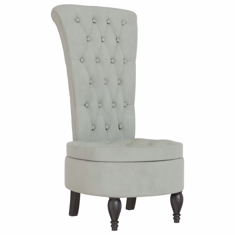 Sillón de respaldo alto vidaXL en terciopelo gris claro con estructura de madera y reposabrazos para salón u oficina