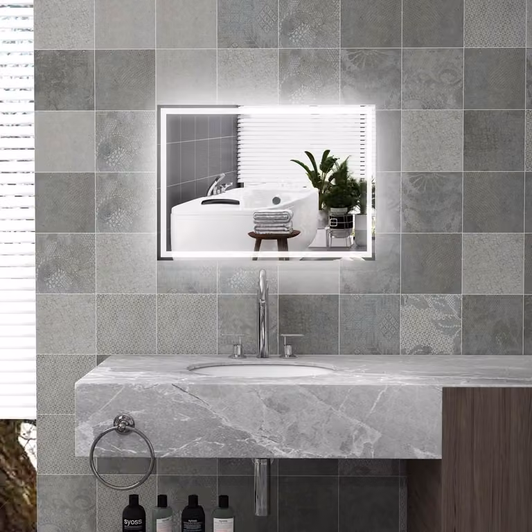 Espejo de baño Northio con iluminación LED regulable, interruptor táctil y diseño moderno en color blanco