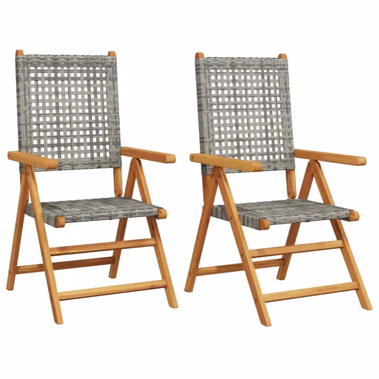 Set de 2 sillas de jardín Syfax de madera de acacia tratada y ratán PE en color gris con cojines y reposabrazos