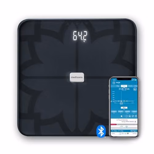 Báscula de análisis corporal digital Medisana BS 450 Connect negra con control por aplicación y Bluetooth