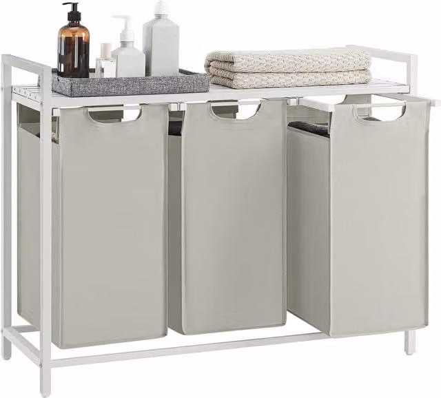 Cesto para ropa sucia VASAGLE con 3 bolsas de tela oxford extraíbles, color blanco, An/P/Al: 33 x 92,5 x 72 cm