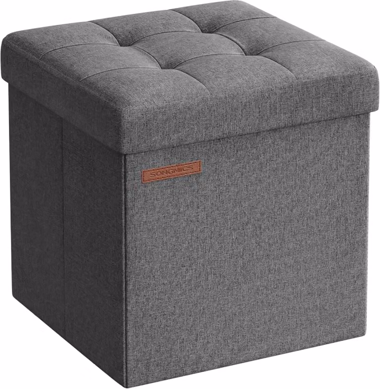 Puff de almacenaje Songmics en color gris, baúl plegable y taburete reposapiés, An/P/Al: 30 x 30 x 30 cm