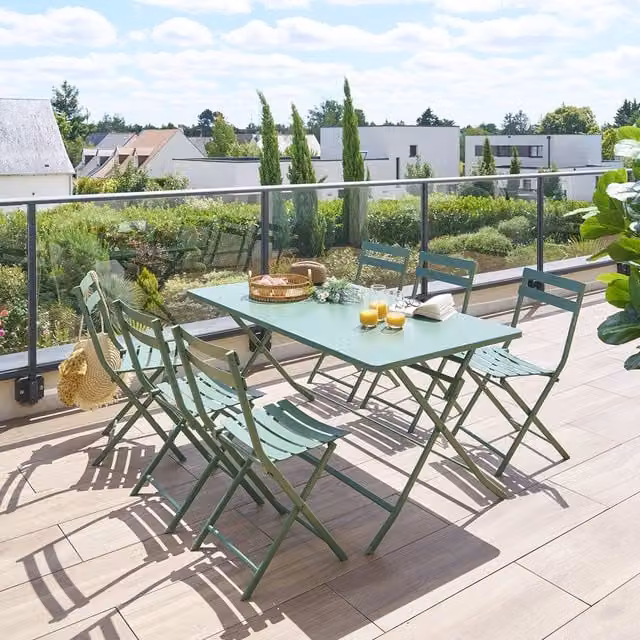 Mesa de jardín rectangular plegable Hespéride Greensboro de acero en color verde oliva para 6 personas
