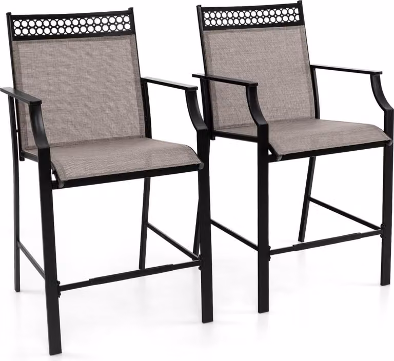 Set de 2 sillas de bar para exterior Northix con tejido textileno de secado rápido y estructura de acero en varios colores, Altura: 63 cm