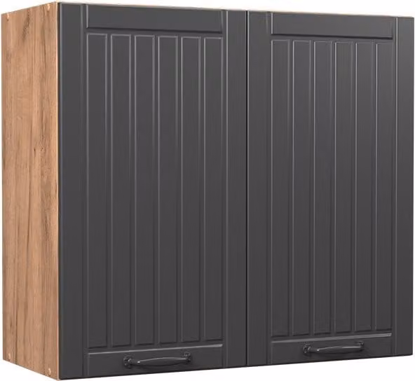 Armario de pared Vicco Fame-Line para cocina en gris oscuro y roble dorado con puertas batientes y cierre suave de 80 cm