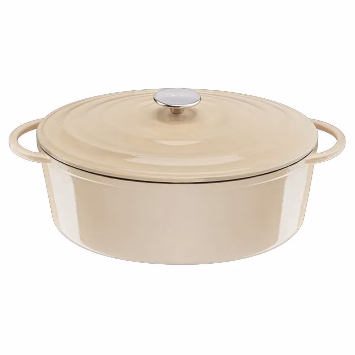 Olla ovalada Tefal Lov de hierro fundido esmaltado en color beige, Ø 34 cm, apta para inducción y horno