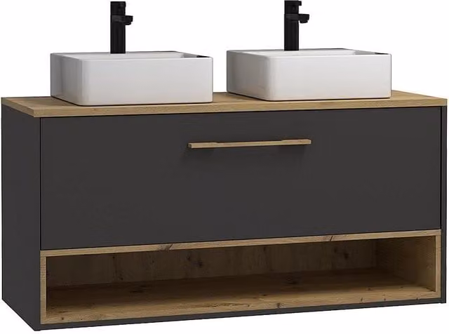 Mueble de baño suspendido Yangra con lavabo de cerámica gris An/P/Al: 46 x 46 x 57 cm