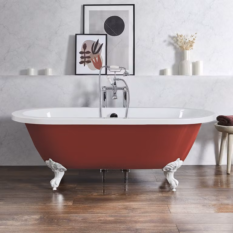 Bañera exenta ovalada Hudson Reed en color rojo con patas blancas de acrílico, An: 82,5 cm, P: 178 cm, Al: 43 cm