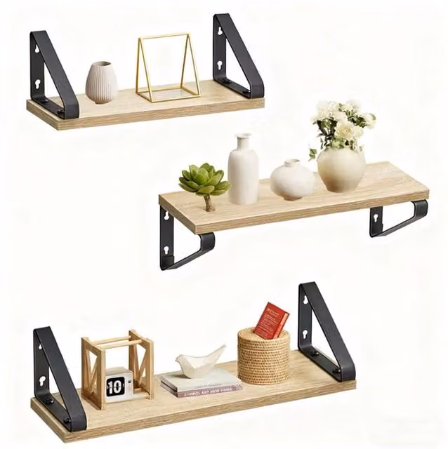 Estanterías de pared NORTHIX de madera en color marrón para salón, dormitorio o cocina