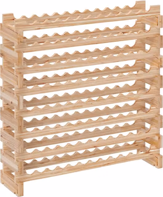 Botellero de madera HOMCOM de 8 niveles para 96 botellas, color marrón natural, An/P/Al: 114 x 28 x 113,5 cm