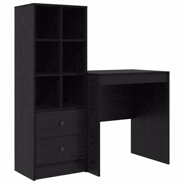 Set de 2 Escritorios Modernos vidaXL con Estantería en Roble y Negro An/P/Al: 115,5 x 50 x 127 cm
