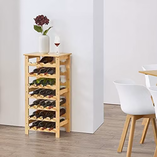 Estantería botellero de bambú en.casa para 28 botellas, 7 niveles, color beige, An/P/Al: 94 x 47 x 29 cm