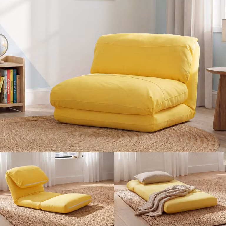 Sillón reclinable y plegable Mendler con tapizado de tela, color amarillo