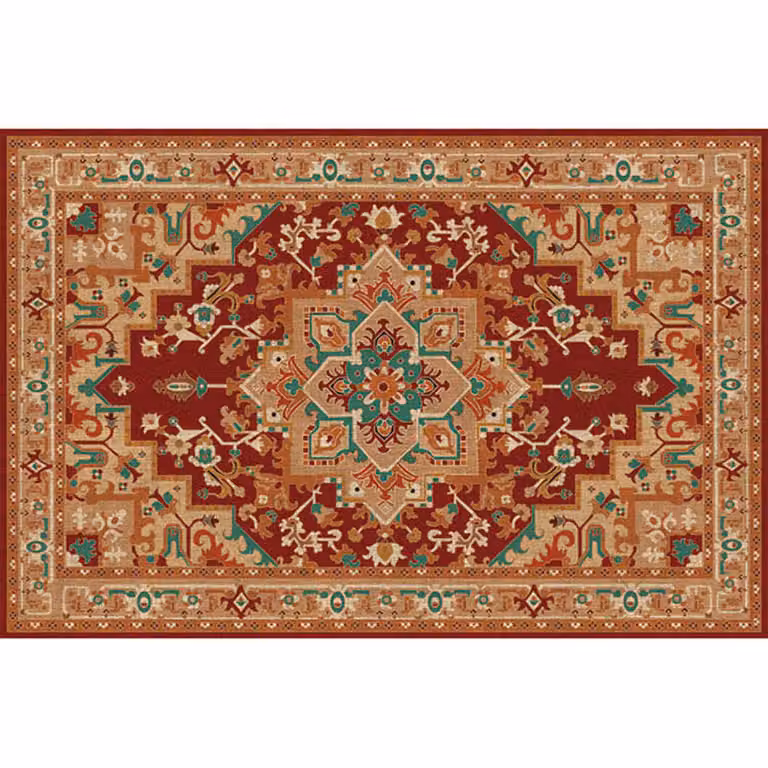 Alfombra vinílica de estilo oriental imitación persa en color rojo, lavable y antideslizante, An/P: 196 x 130 cm