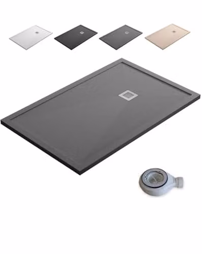 Plato de ducha rectangular de resina mineral B BAÑO TOTAL, antideslizante, color gris, An/P: 70 x 140 cm