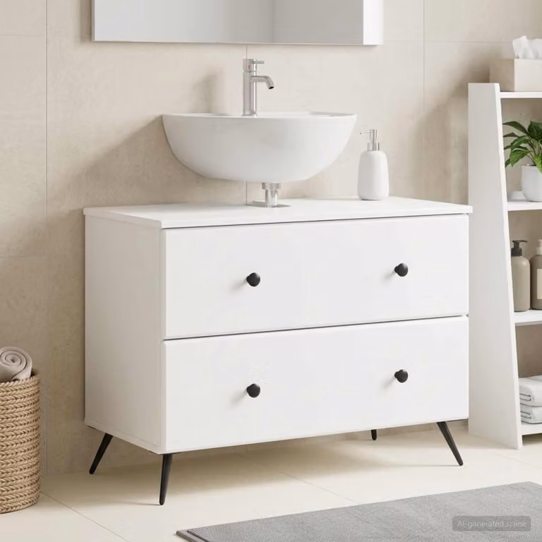 Mueble de baño Prolenta moderno en madera blanca con puertas y cajones An/P/Al: 82 x 41 x 59 cm